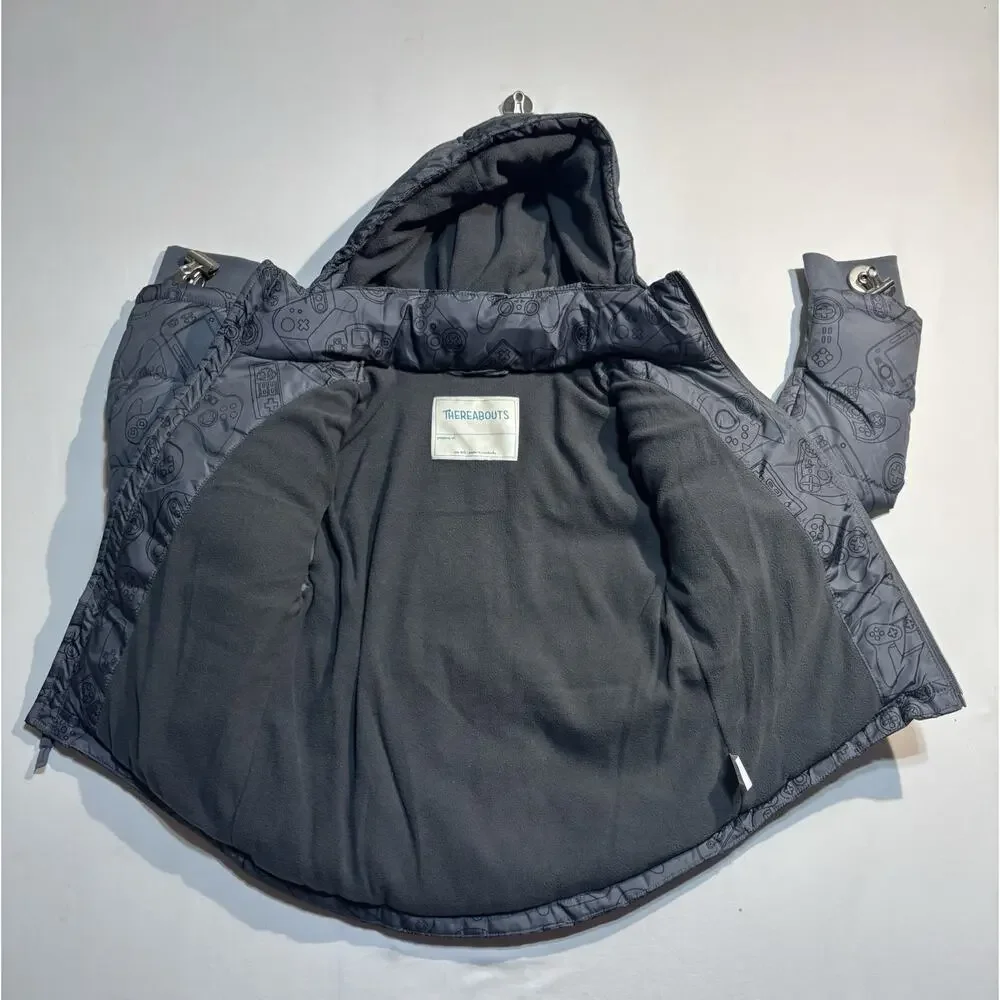 Thereabouts Boys Gray Gaming Hooded Puffer Jacket Coat Size 4/5 NWT